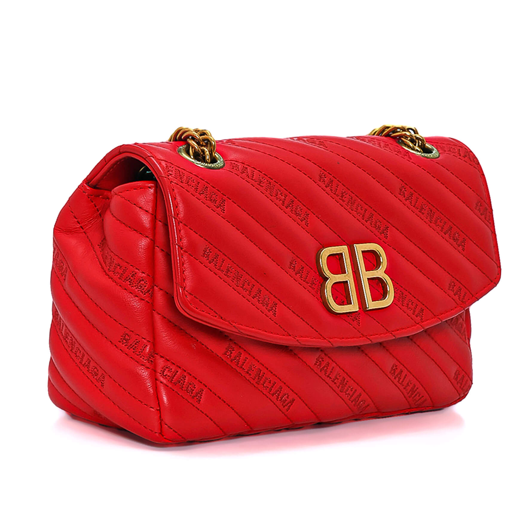 Balenciaga - Red Charm Detail BB Logo Chain Strap Crossbody Bag